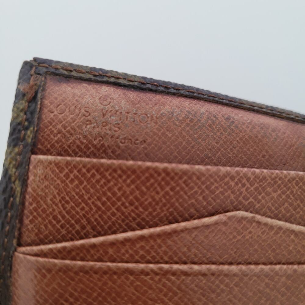LOUIS VUITTON Vintage 80s Monogram Leather Wallet Brown Medium Trifold Elise - Picture 6 of 16